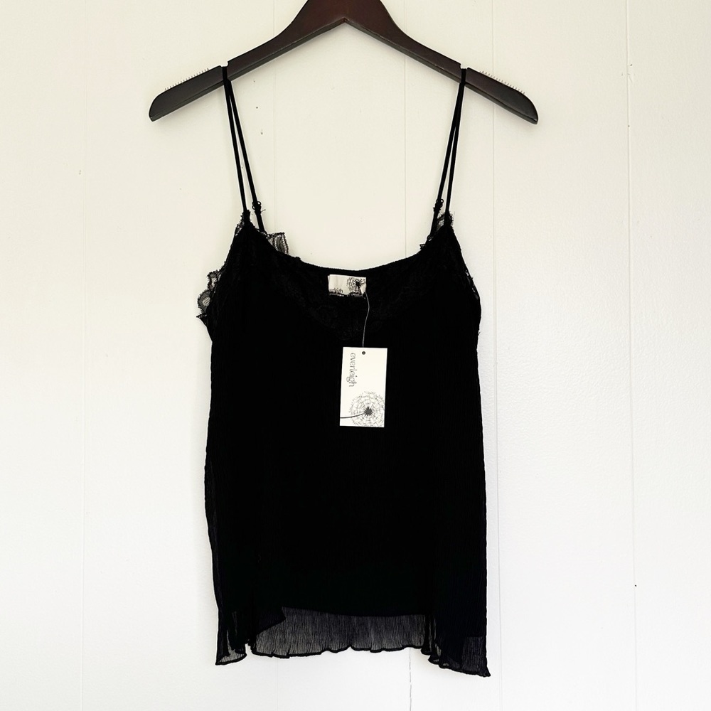 NWT EVERLEIGH Lace Trim V-Neck Cami Tank Blouse Black Small